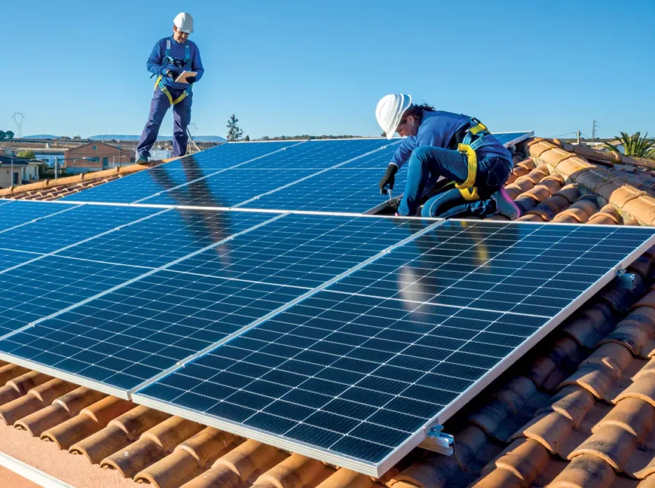 installation panneaux photovoltaïques sur un toit par des installateurs