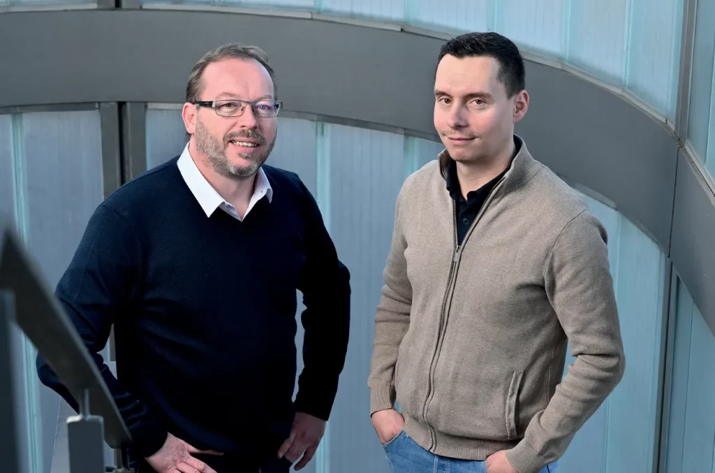 Portrait Didier Thonnet Valentin Masson dirigeants entreprise chauffage climatisation CROZE